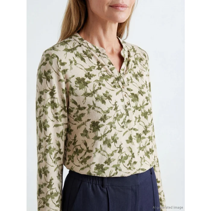LCW Grace Yeşil Kaçık Yaka Çiçekli Bluz