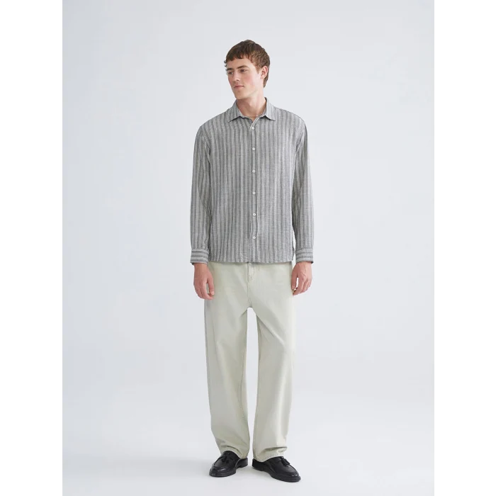 XSIDE Haki Regular Fit Çizgili Erkek Gömlek