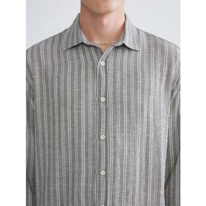 XSIDE Haki Regular Fit Çizgili Erkek Gömlek