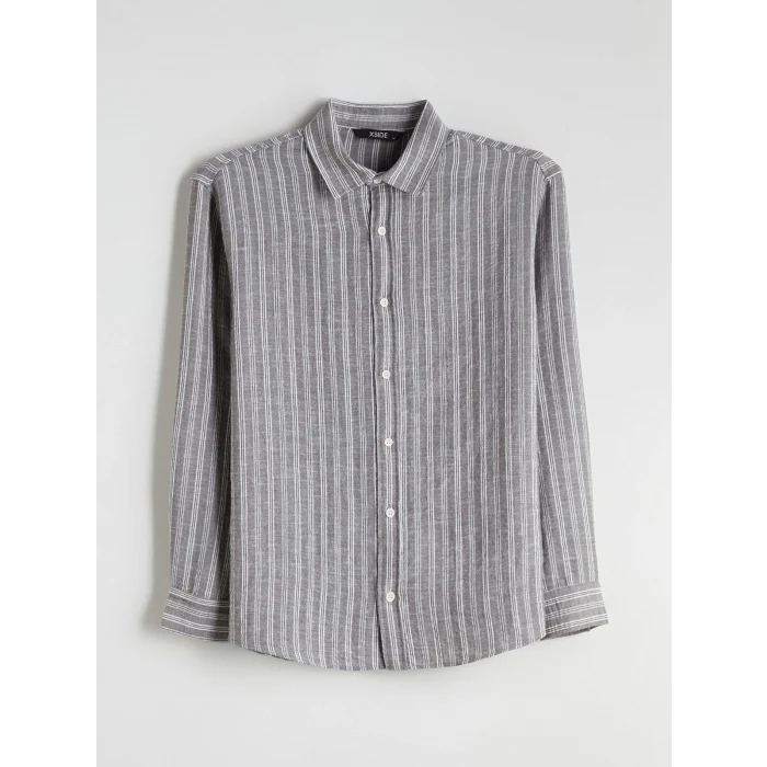 XSIDE Haki Regular Fit Çizgili Erkek Gömlek