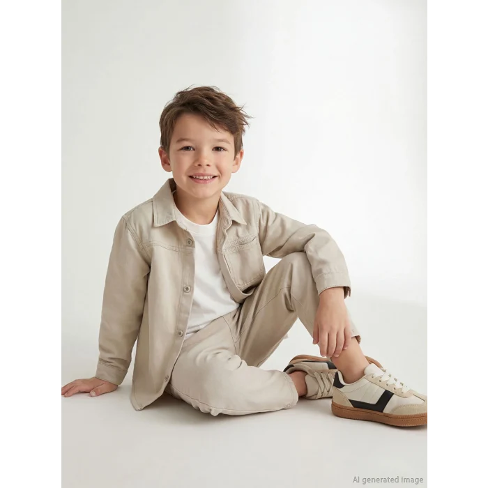 LCW Kids Gri Erkek Çocuk Tişörtlü Gabardin Gömlek ve Pantolon