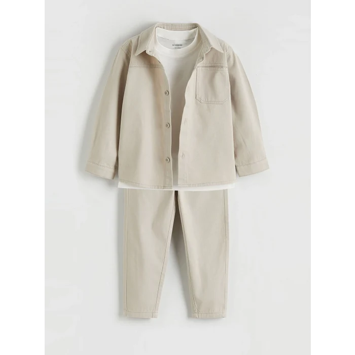 LCW Kids Gri Erkek Çocuk Tişörtlü Gabardin Gömlek ve Pantolon