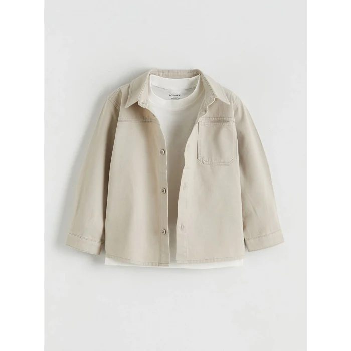 LCW Kids Gri Erkek Çocuk Tişörtlü Gabardin Gömlek ve Pantolon