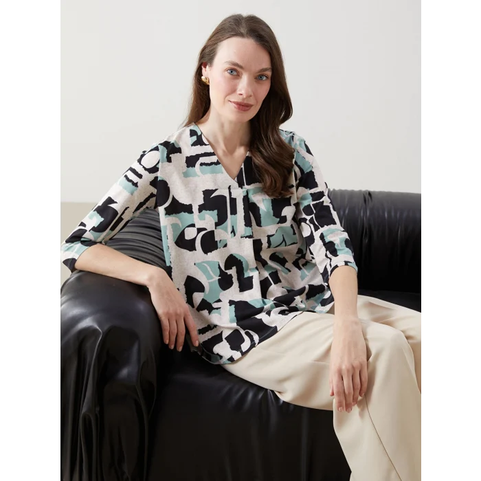 LCW Grace Siyah V Yaka Desenli Bluz
