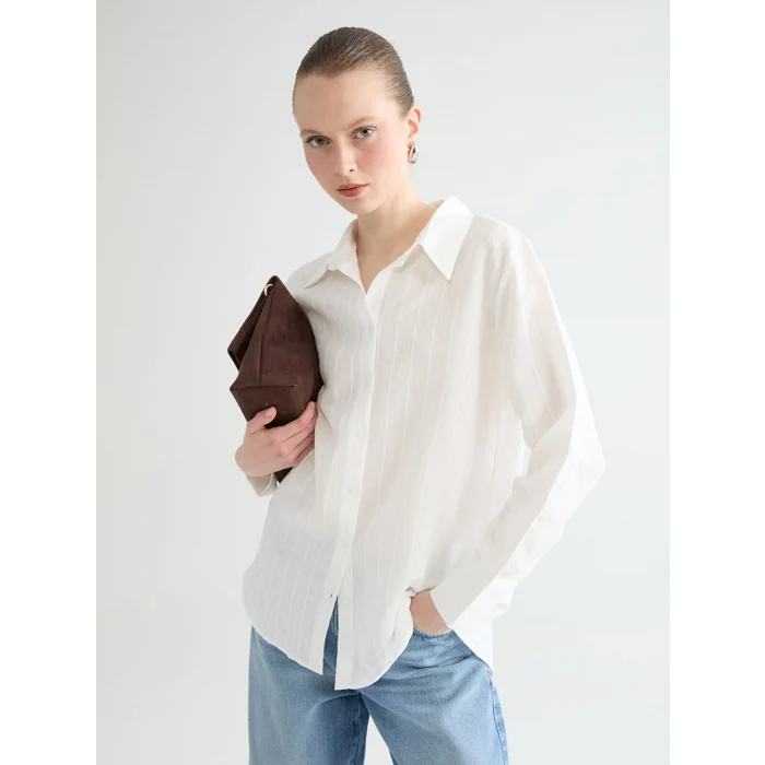 LCWAIKIKI Classic Beyaz Çizgili Kadın Gömlek