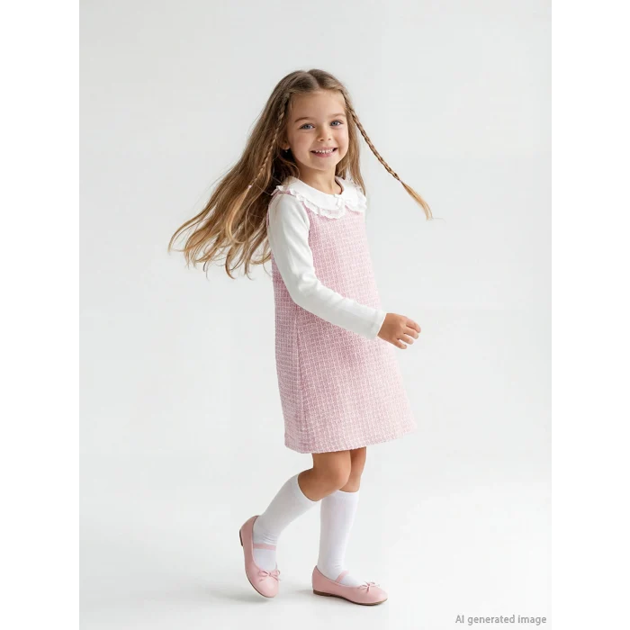 LCW Kids Pembe Bebe Yaka Ekose Desenli Kız Çocuk Tüvit Elbise