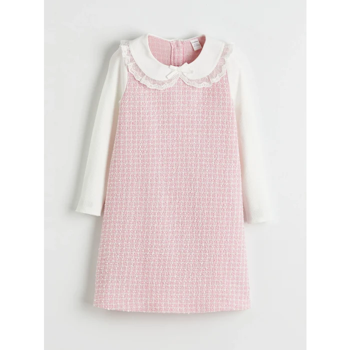 LCW Kids Pembe Bebe Yaka Ekose Desenli Kız Çocuk Tüvit Elbise