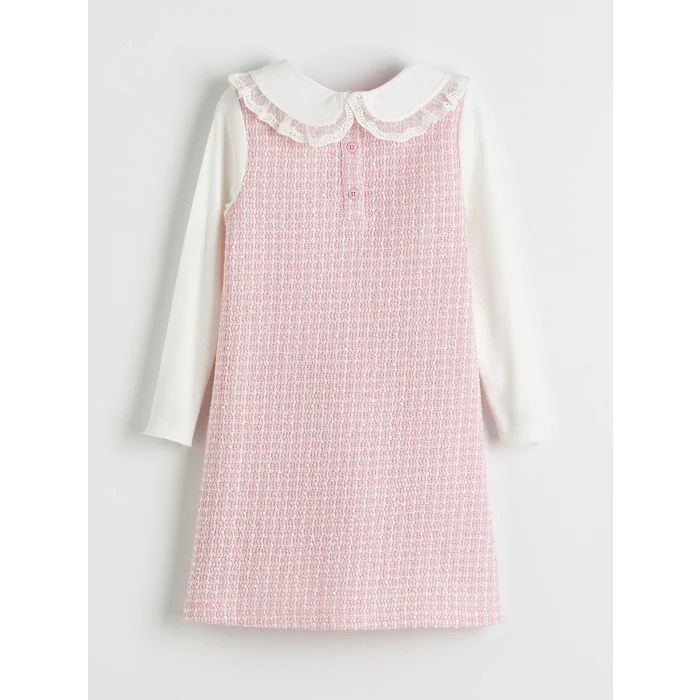 LCW Kids Pembe Bebe Yaka Ekose Desenli Kız Çocuk Tüvit Elbise
