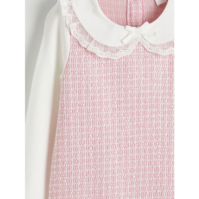 LCW Kids Pembe Bebe Yaka Ekose Desenli Kız Çocuk Tüvit Elbise