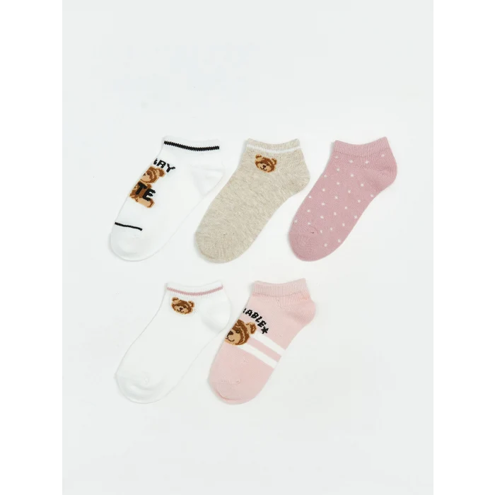 LCW Kids Ekru Desenli Kız Çocuk Patik Çorap 5li