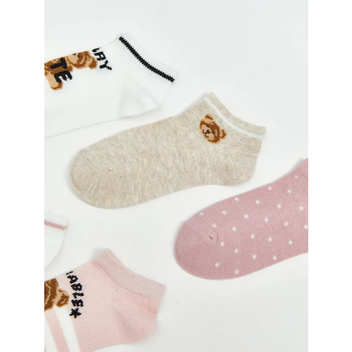 LCW Kids Ekru Desenli Kız Çocuk Patik Çorap 5li