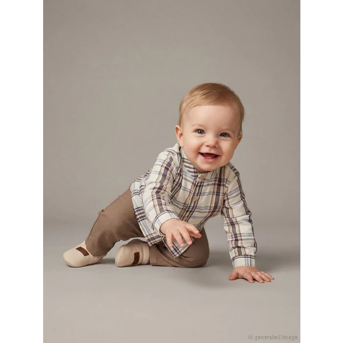 LCW baby Kahverengi Hakim Yaka Erkek Bebek Gömlek ve Pantolon