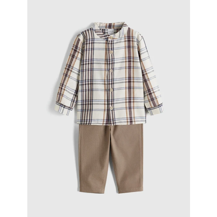 LCW baby Kahverengi Hakim Yaka Erkek Bebek Gömlek ve Pantolon