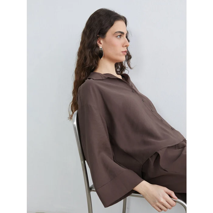 LCW Vision Kahverengi Oversize Kadın Gömlek