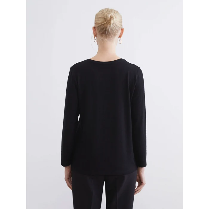 LCW Grace Siyah Bisiklet Yaka Desenli Kadın Tişört