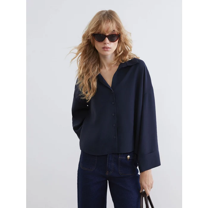 LCW Vision Lacivert Oversize Kadın Gömlek