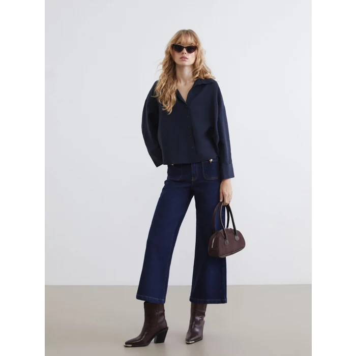 LCW Vision Lacivert Oversize Kadın Gömlek