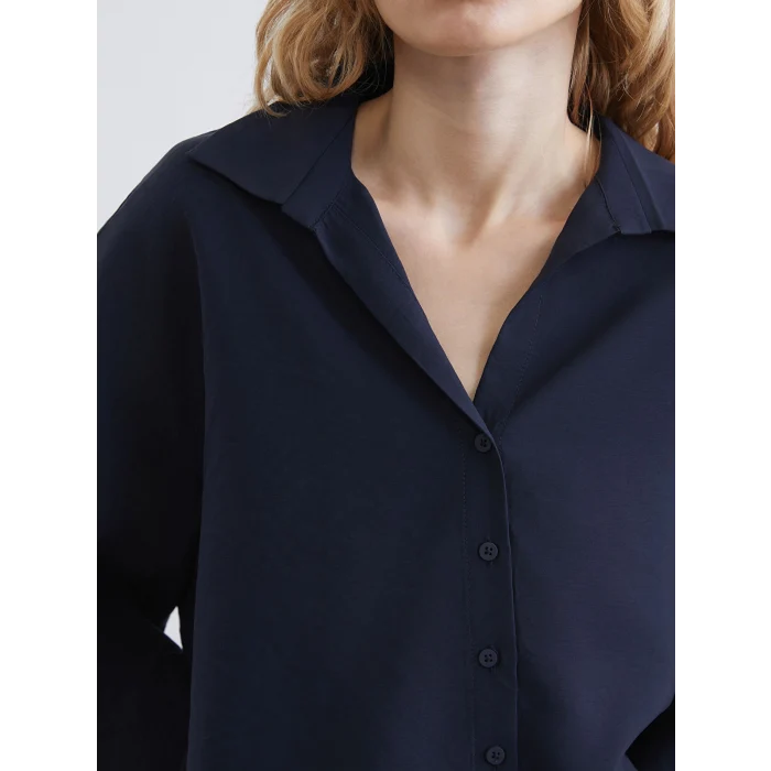 LCW Vision Lacivert Oversize Kadın Gömlek