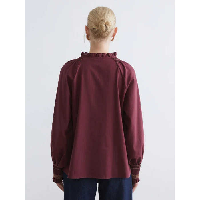 LCW Grace Mürdüm Fırfırlı Bağlamalı Yaka Nakışlı Bluz