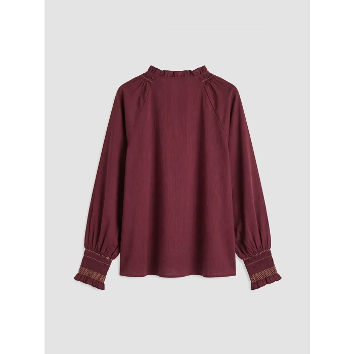 LCW Grace Mürdüm Fırfırlı Bağlamalı Yaka Nakışlı Bluz