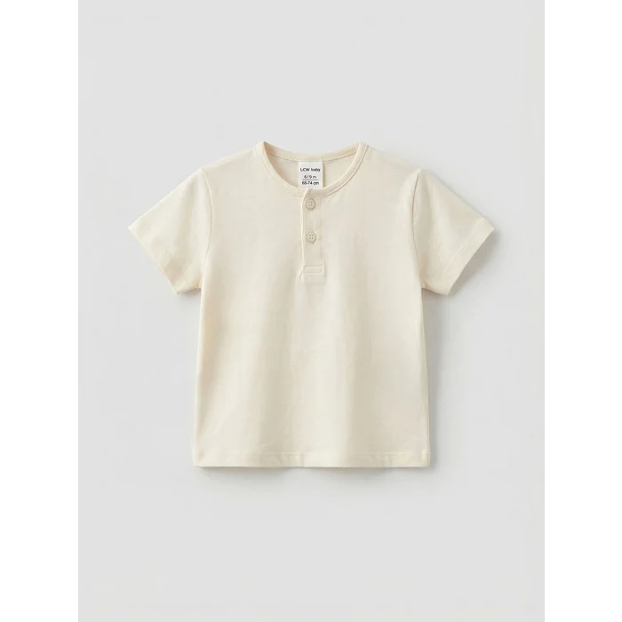 LCW baby Ekru Erkek Bebek Keten Görünümlü Tişört ve Pantolon