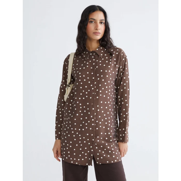 LCW Modest Kahverengi Puantiyeli Kadın Gömlek Tunik