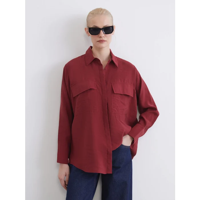 LCWAIKIKI Classic Bordo Oversize Kadın Gömlek