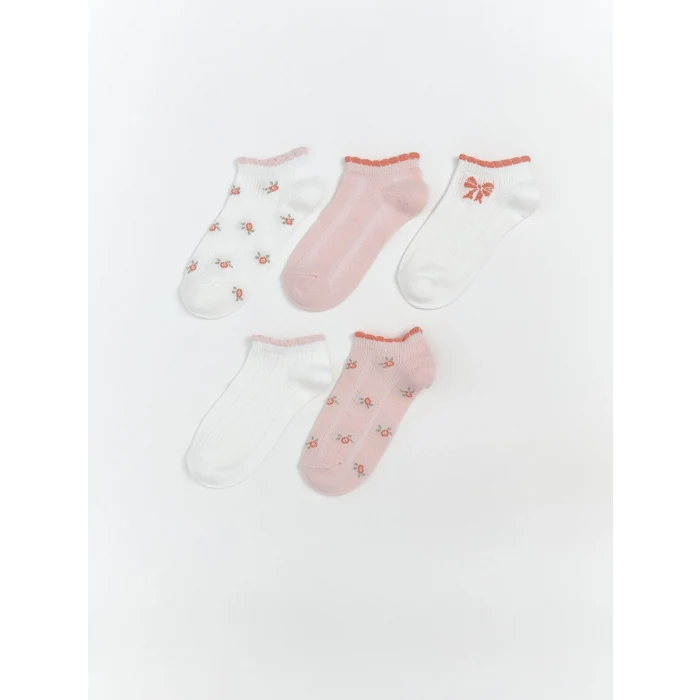LCW Kids Pembe Desenli Kız Çocuk Patik Çorap 5li