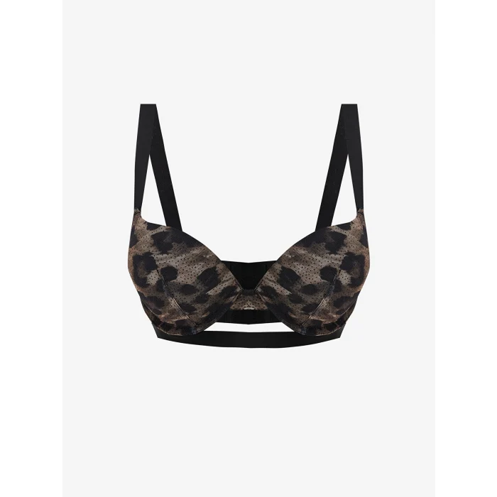 LCW DREAM Kahverengi Balenli Dolgulu Leopar Desenli Fantezi Tişört Sütyen