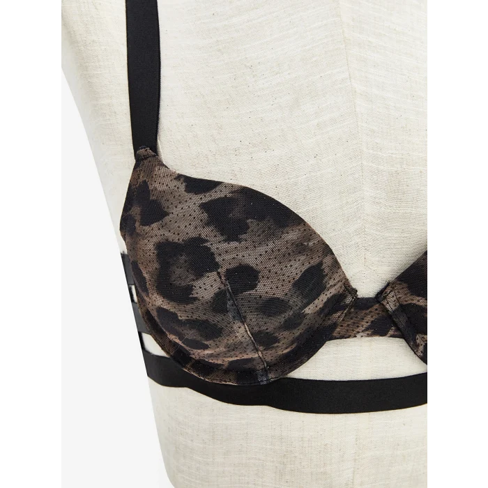 LCW DREAM Kahverengi Balenli Dolgulu Leopar Desenli Fantezi Tişört Sütyen