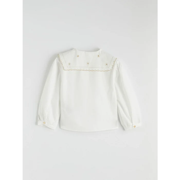 LCW Kids Ekru Çiçek Nakışlı Kız Çocuk Poplin Gömlek