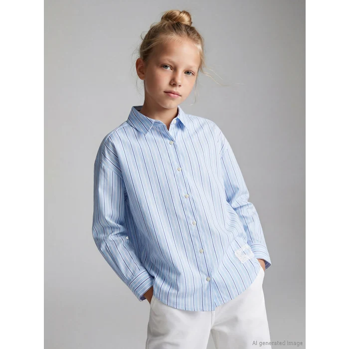 LCW Kids Mavi Çizgili Kız Çocuk Gömlek
