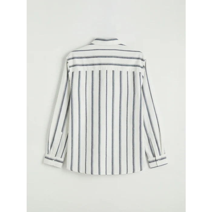 XSIDE Lacivert Regular Fit Çizgili Keten Görünümlü Erkek Gömlek