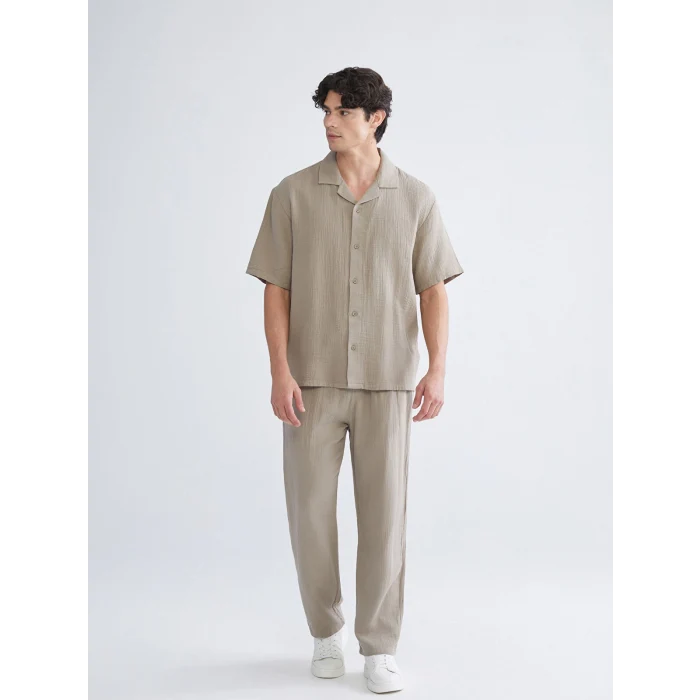 XSIDE Kahverengi Rahat Kalıp Resort Yaka Kısa Kollu Müslin Erkek Gömlek
