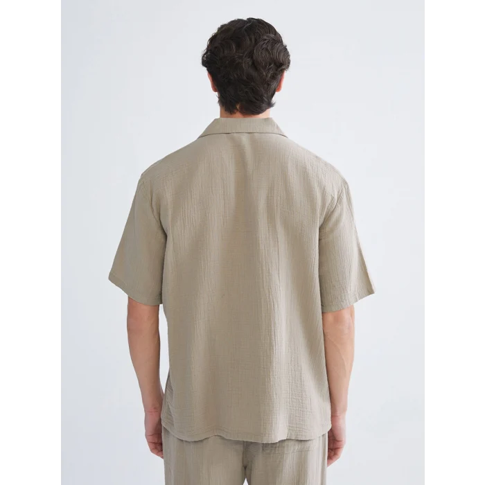 XSIDE Kahverengi Rahat Kalıp Resort Yaka Kısa Kollu Müslin Erkek Gömlek