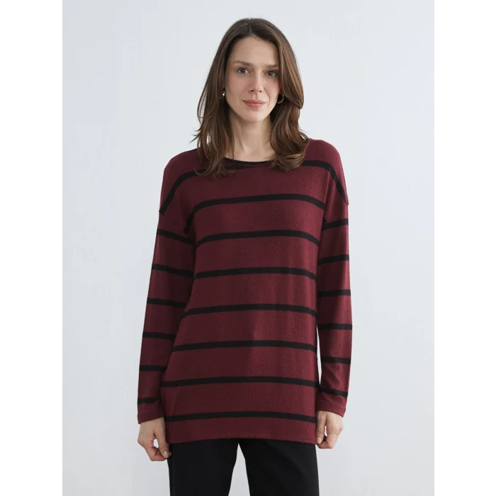 LCW Grace Siyah Bisiklet Yaka Çizgili Kadın Tişört