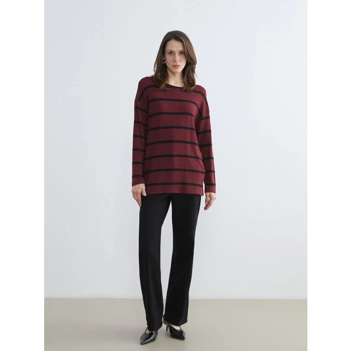 LCW Grace Siyah Bisiklet Yaka Çizgili Kadın Tişört