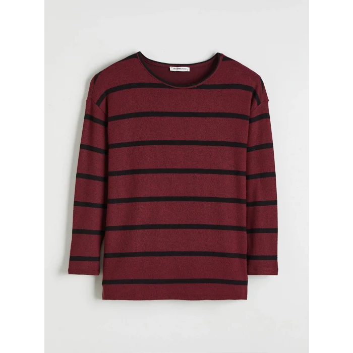 LCW Grace Siyah Bisiklet Yaka Çizgili Kadın Tişört