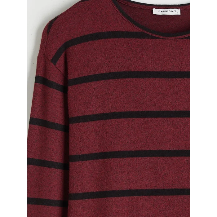 LCW Grace Siyah Bisiklet Yaka Çizgili Kadın Tişört