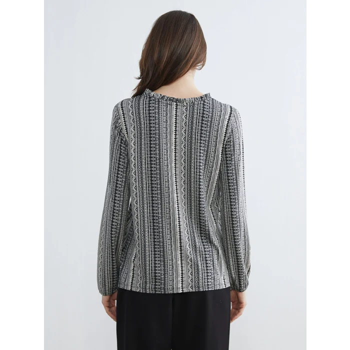 LCW Grace Siyah Bağlamalı Yaka Desenli Bluz