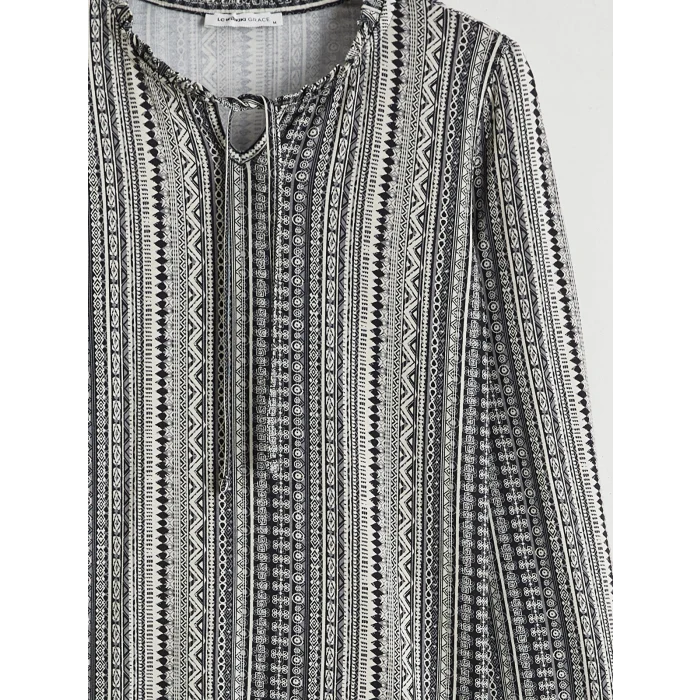 LCW Grace Siyah Bağlamalı Yaka Desenli Bluz