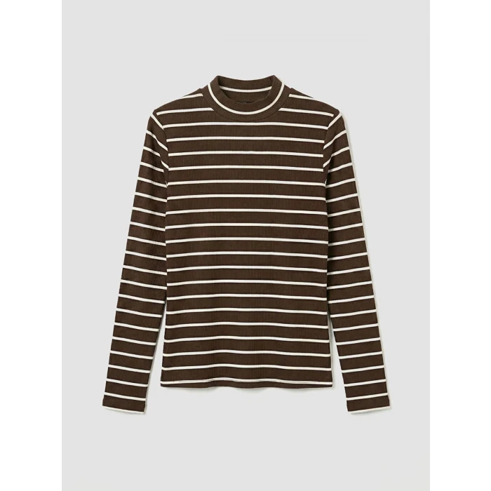 LCW Modest Ekru Dik Yaka Çizgili Kadın Body