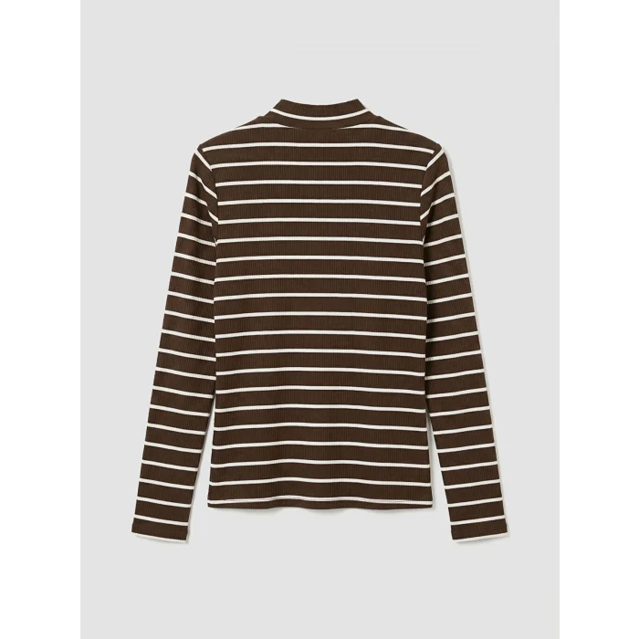 LCW Modest Ekru Dik Yaka Çizgili Kadın Body