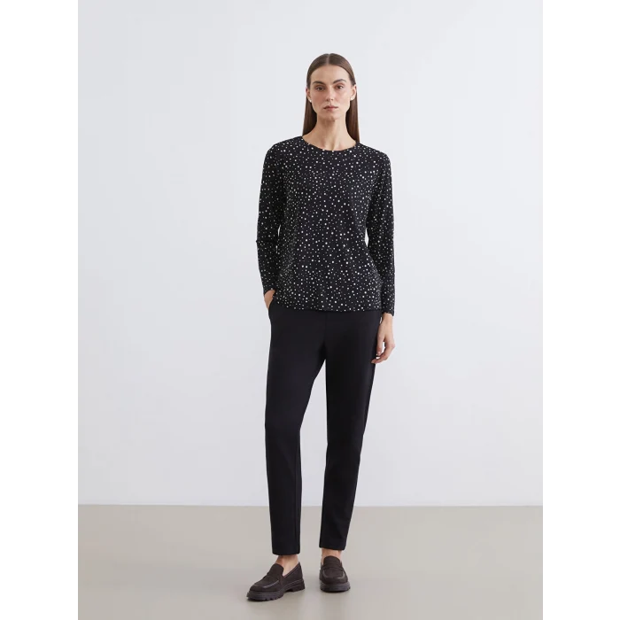 LCW Grace Siyah Bisiklet Yaka Desenli Bluz