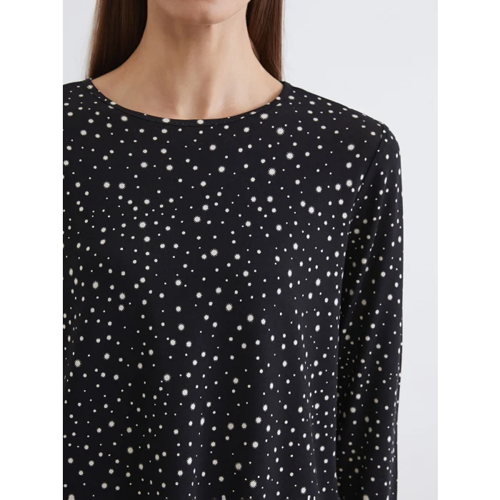 LCW Grace Siyah Bisiklet Yaka Desenli Bluz