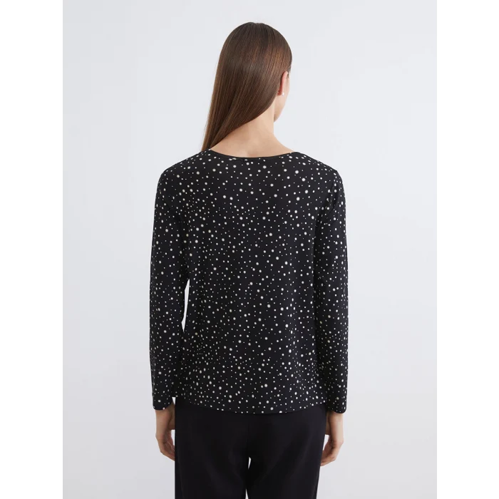 LCW Grace Siyah Bisiklet Yaka Desenli Bluz