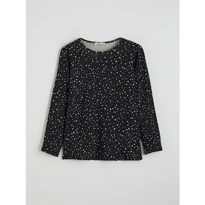 LCW Grace Siyah Bisiklet Yaka Desenli Bluz