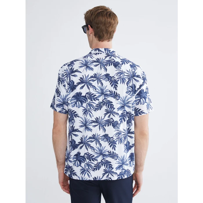 SOUTHBLUE Ekru Regular Fit Resort Yaka Kısa Kollu Desenli Poplin Erkek Gömlek