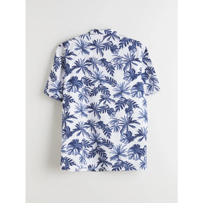 SOUTHBLUE Ekru Regular Fit Resort Yaka Kısa Kollu Desenli Poplin Erkek Gömlek