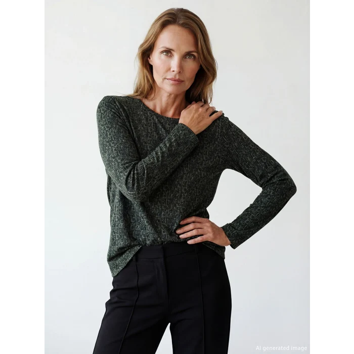 LCW Grace Yeşil Bisiklet Yaka Desenli Bluz